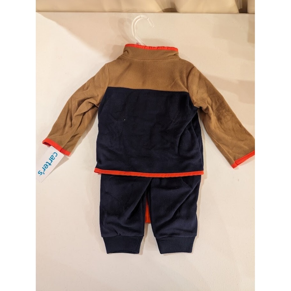 Carter's Baby Boy 3-Piece Fleece Jacket Set 9M Brown Navy Orange NWT‎ - Picture 2 of 4